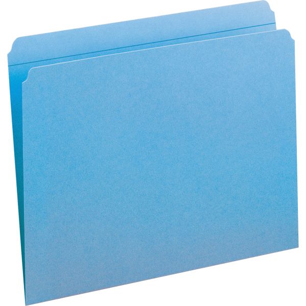 SMD12010 Smead File Folders, Straight Cut, Reinforced Top Tab, Letter, Blue, 100/Box