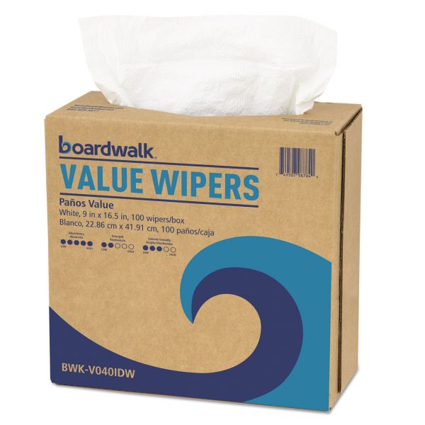 BWKV040IDW Boardwalk DRC Wipers, White, 9 x 16 1/2, 9 Dispensers of 100, 900/Carton