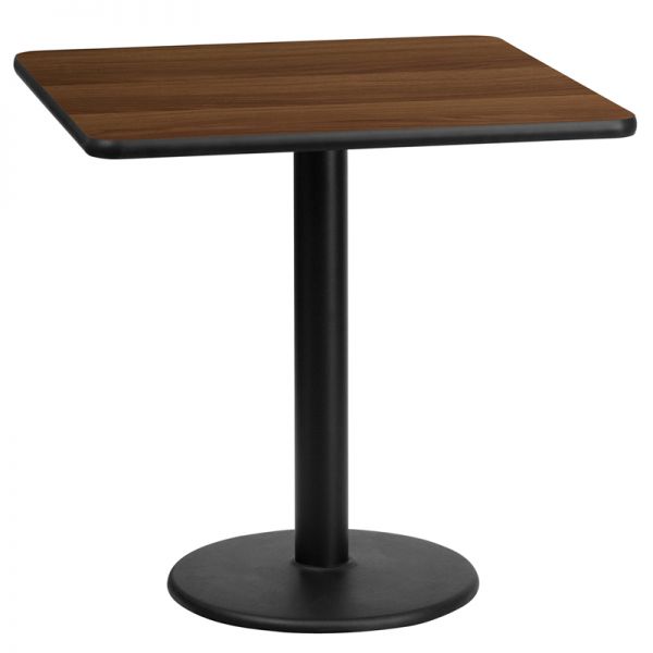 FHFXUWALTB2424TR18GG Flash Furniture 24'' Square Walnut Laminate Table Top with 18'' Round Table Height Base