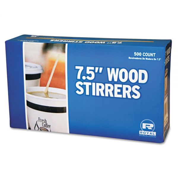 RPPR825CT Royal Paper Wood Coffee Stirrers, 7 1/2" Long, Woodgrain, 500 Stirrers/Box, 10 Boxes/Carton