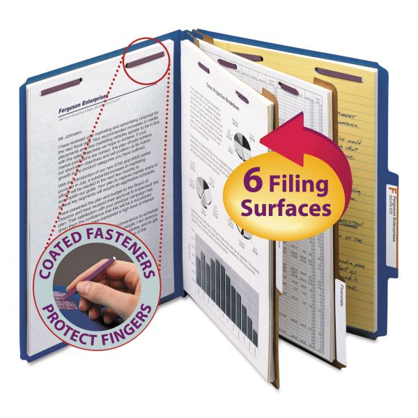 SMD14032 Smead Pressboard Classification Folders, Letter, Six-Section, Dark Blue, 10/Box