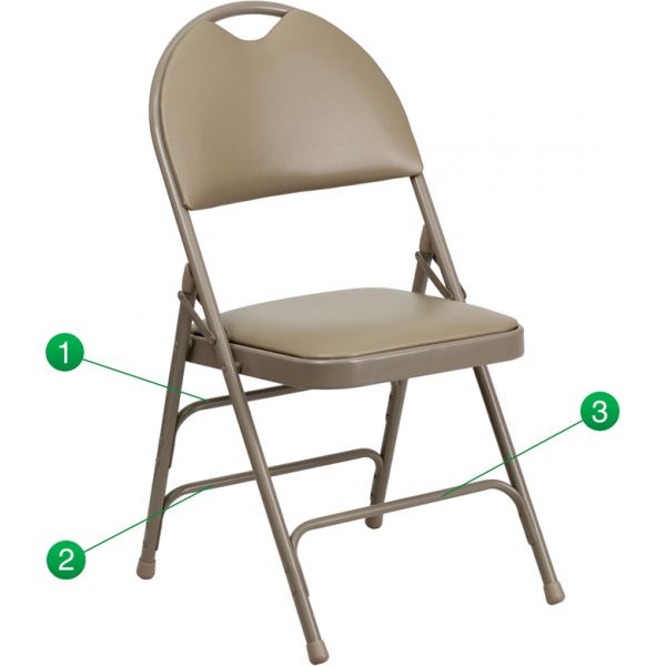 FHFHAMC705AV3BGEGG Flash Furniture HERCULES Series Extra Large Ultra-Premium Triple Braced Beige Vinyl Metal Folding Chair with Easy-Carry Handle