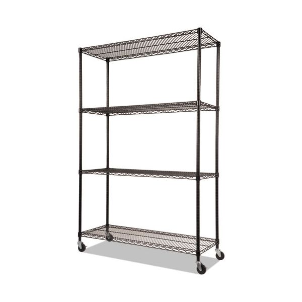 ALESW604818BL Alera Complete Wire Shelving Unit w/Caster, Four-Shelf, 48 x 18 x 72, Black