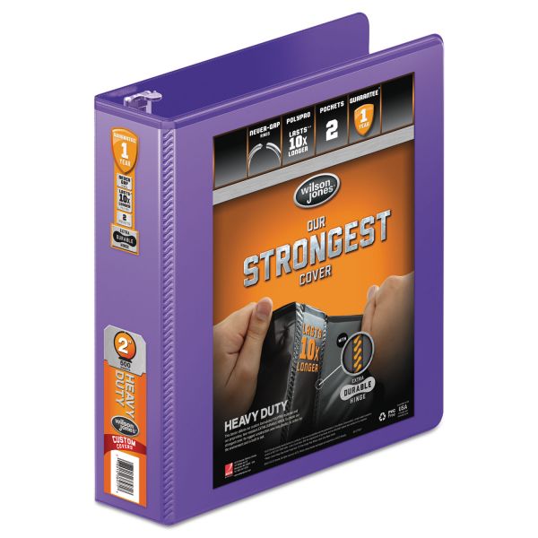 WLJ36344267 Wilson Jones Heavy-Duty 3-Ring View Binder w/Extra-Durable Hinge, 2" Capacity, Round Ring, Purple