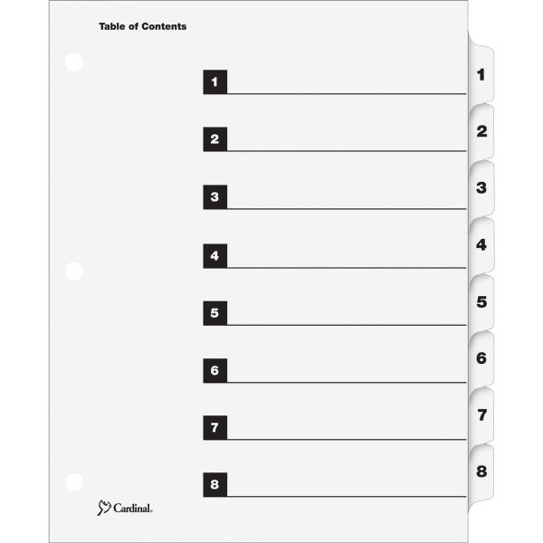 CRD60813 Cardinal Traditional OneStep Index System, 8-Tab, 1-8, Letter, White, 8/Set