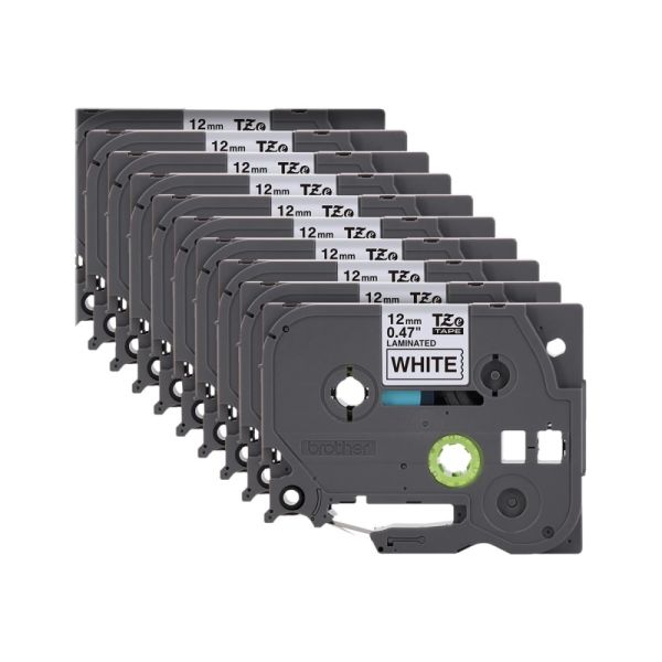 Brother P-Touch Label Maker Tape, Black/White, Pack Of 10 Rolls