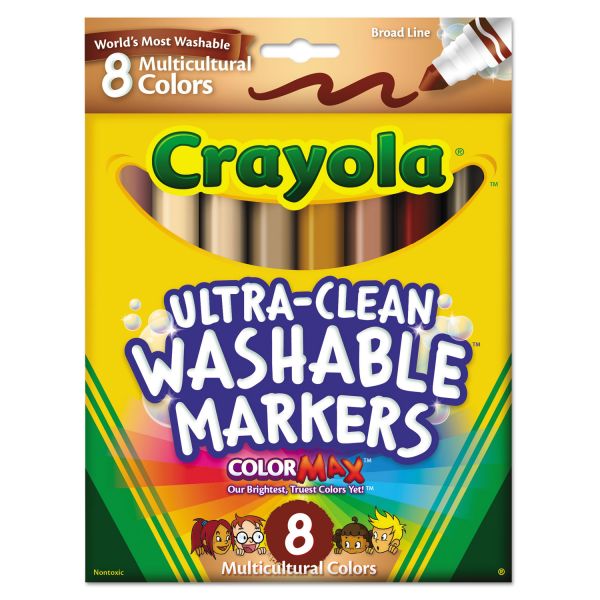 CYO587801 Crayola Washable Markers, Conical Point, Multicultural Colors, 8/Pack