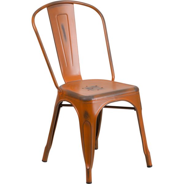 FHFET3534ORGG Flash Furniture Distressed Orange Metal Indoor-Outdoor Stackable Chair