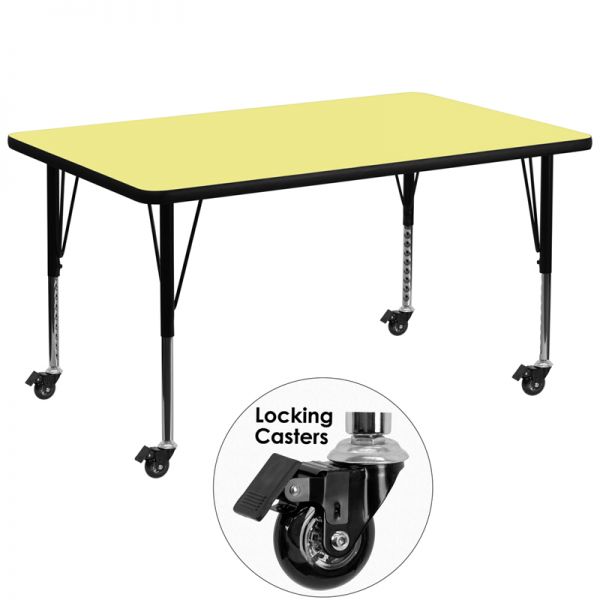 FHFXUA3672RECYELTPCASGG Flash Furniture Mobile Height Adjustable Rectangular Activity Table