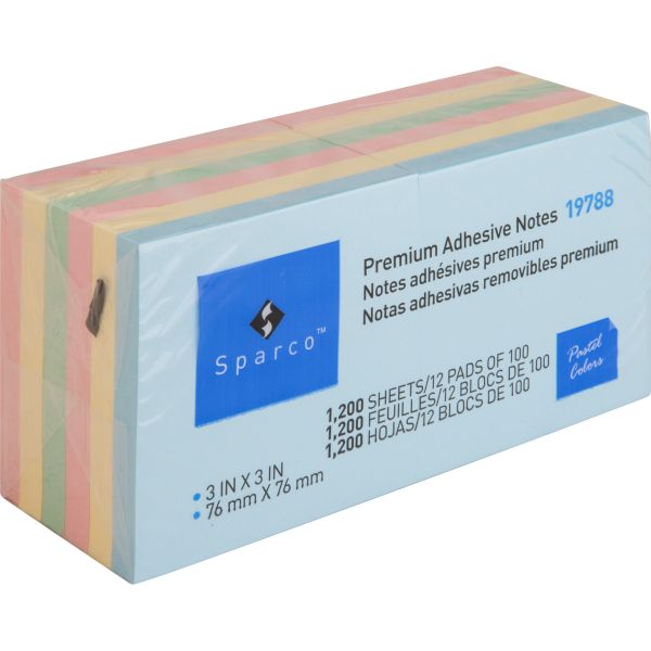 SPR19788 Sparco 3" x 3" Adhesive Note Pads