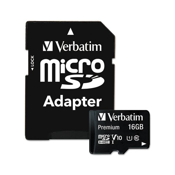 VER44082 Verbatim 16GB Premium microSDHC Memory Card with Adapter, UHS-I V10 U1 Class 10