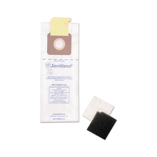 APCJANCMPRO2 Janitized Vacuum Filter Bags Designed to Fit Carpet Pro/CleanMax/Fuller/Tennant, 100/CT