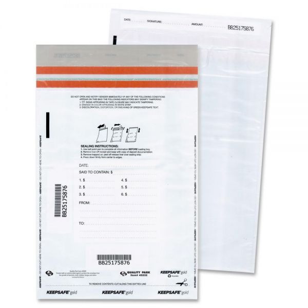 QUA45232 Quality Park Tamper-Evident Deposit Bags, 12 x 16, White, 100 per Pack