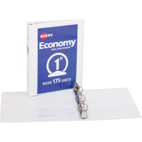 AVE05806 Avery Economy Mini View Binder w/Round Rings, 8 1/2 x 5 1/2, 1" Cap, White