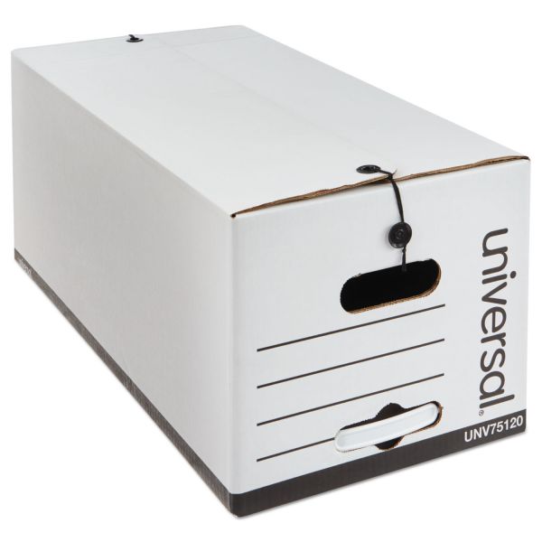 UNV75120 Universal Economy Storage Box, Tie Close, Letter, Fiberboard, White, 12/Ct