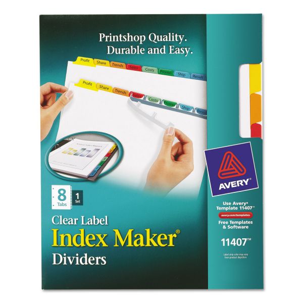 AVE11407 Avery Index Maker Print & Apply Clear Label Dividers, 8-Tab, Multi-color Tab, Letter, 1 Set
