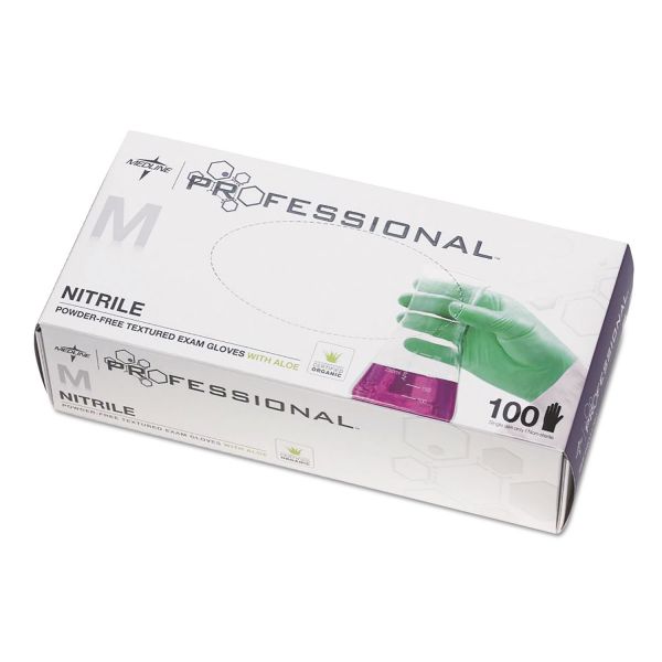 MIIPRO31762 Medline Professional Nitrile Exam Gloves with Aloe, Medium, Green, 100/Box
