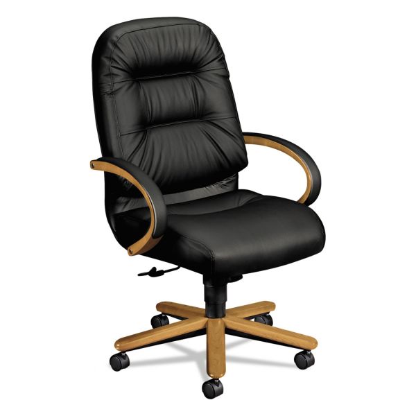 HON2191CSR11 HON 2190 Pillow-Soft Wood Series Executive High-Back Chair, Harvest/Black Leather