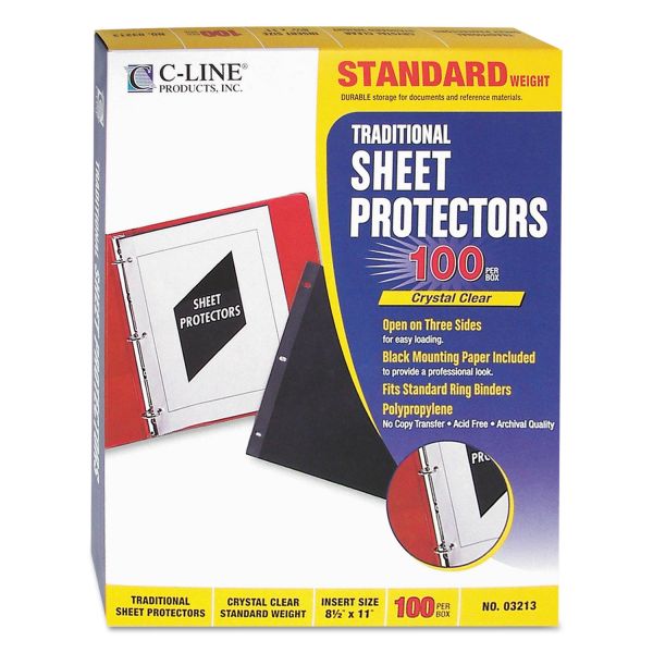 CLI03213 C-Line Traditional Polypropylene Sheet Protector, Letter, Standard Weight, Clear, 100/Box