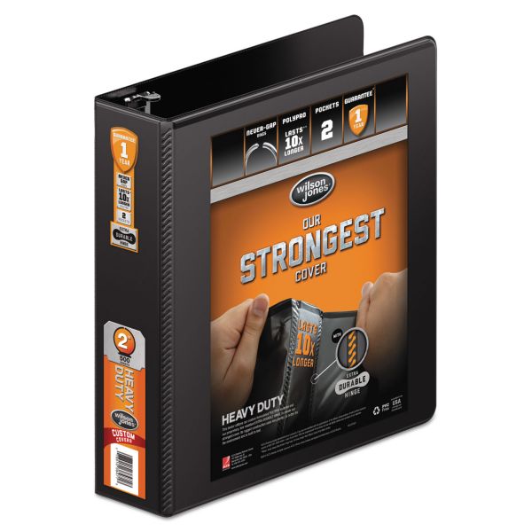 WLJ36344B Wilson Jones Heavy-Duty 3-Ring View Binder w/Extra-Durable Hinge, 2" Capacity, Round Ring, Black