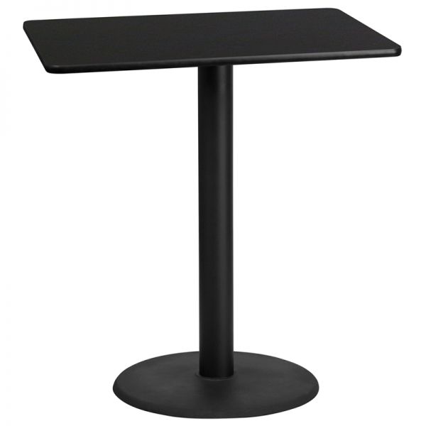FHFXUBLKTB3042TR24BGG Flash Furniture 30'' x 42'' Rectangular Black Laminate Table Top with 24'' Round Bar Height Table Base