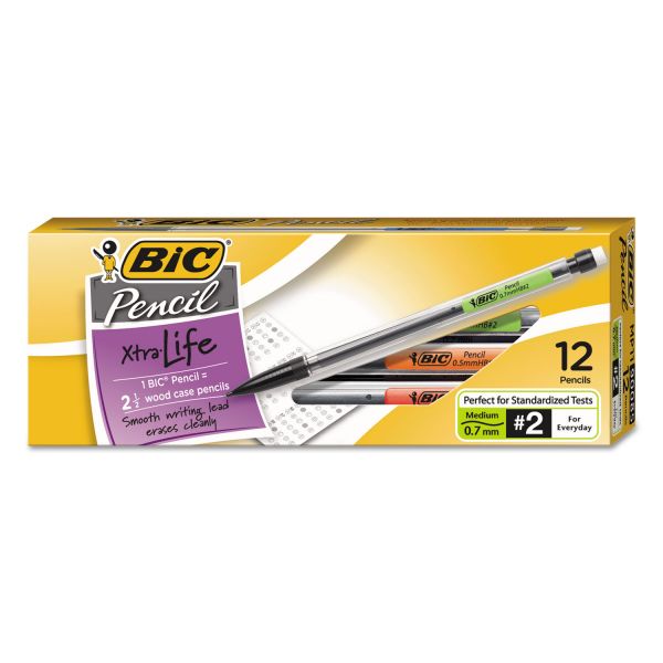 BICMP11 BIC Xtra-Life Mechanical Pencil, 0.7mm, Clear, Dozen