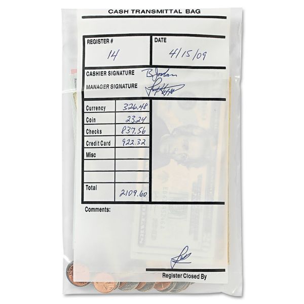 MMF236006920 MMF Industries Cash Transmittal Bags, Self-Sealing, 6 x 9, Clear, 500 Bags/Box