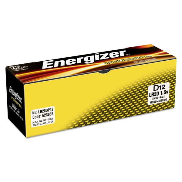 EVEEN95 Energizer Industrial Alkaline Batteries, D, 12 Batteries/Box