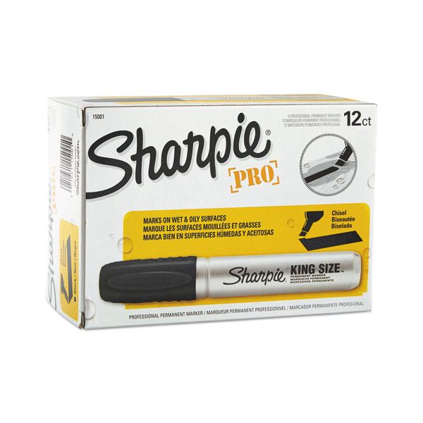 SAN15001 Sharpie King Size Permanent Marker, Chisel Tip, Black, Dozen