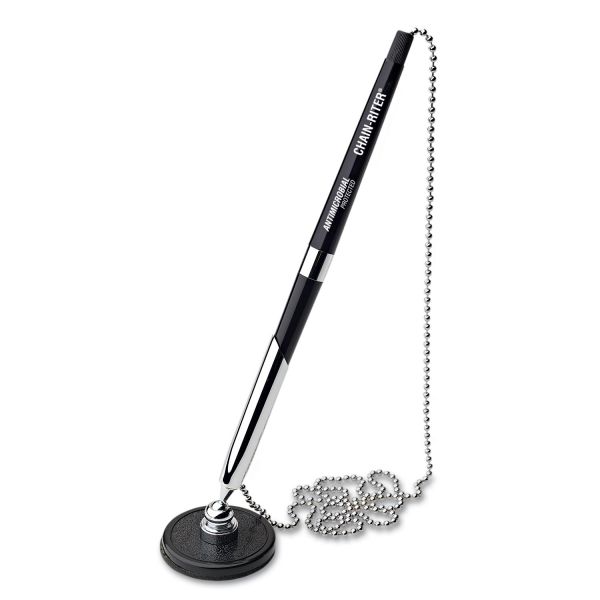MMF28804 MMF Industries Chain-Riter Stick-On Antimicrobial Ballpoint Counter Pen, Black Ink, Fine