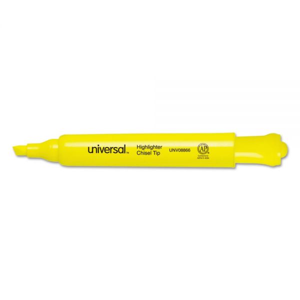 UNV08866 Desk Highlighter, Chisel Tip, Fluorescent Yellow, 36/Pack