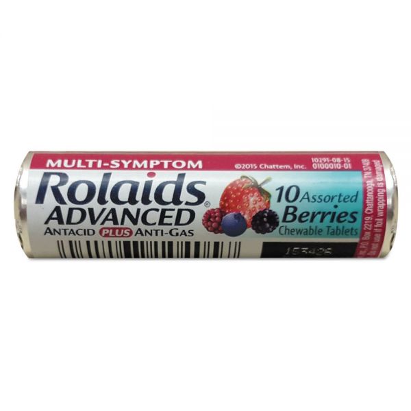 LILR10405 Rolaids Advanced Antacid Plus Anti-Gas Tablets, Assorted Berries, 10/Roll, 12 Roll/Box