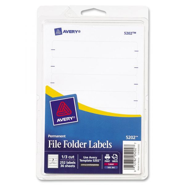 AVE05202 Avery Print or Write File Folder Labels, 11/16 x 3 7/16, White, 252/Pack