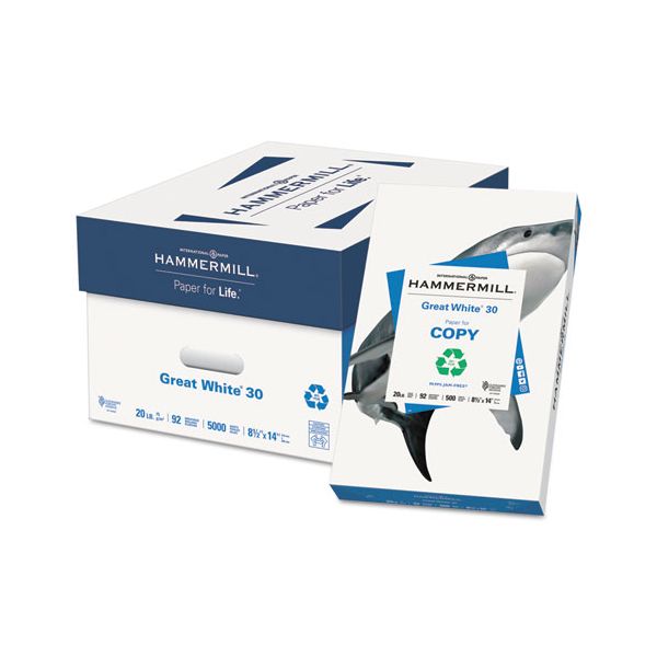HAM86704 Hammermill Great White Recycled Copy Paper, 92 Brightness, 20 lb, 8 1/2 x 14, White, 500 Sheets/Ream