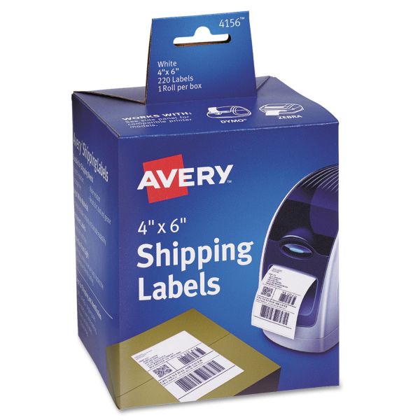AVE4156 Avery Thermal Printer Shipping Labels, 4 x 6, White, 220/Roll, 1 Roll