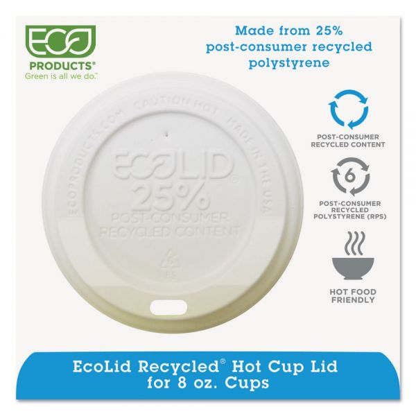 ECOEPHL8WR Eco-Products EcoLid 25% Recy Content Hot Cup Lid, White, Fits 8oz Hot Cups, 100/PK, 10 PK/CT