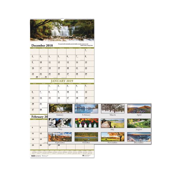 HOD3636 House of Doolittle Recycled Scenic Compact Three-Month Wall Calendar, 8 x 17, 2018-2020