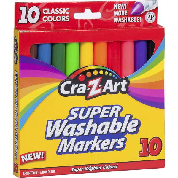 Cra-Z-Art Super Washable Markers, Broad Bullet Tip, Assorted