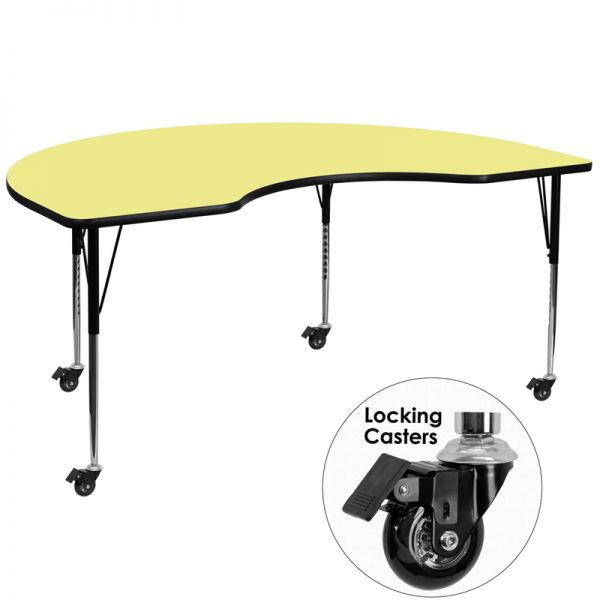 FHFXUA4896KIDNYYELTACASGG Flash Furniture Mobile Height Adjustable Kidney Shaped Activity Table