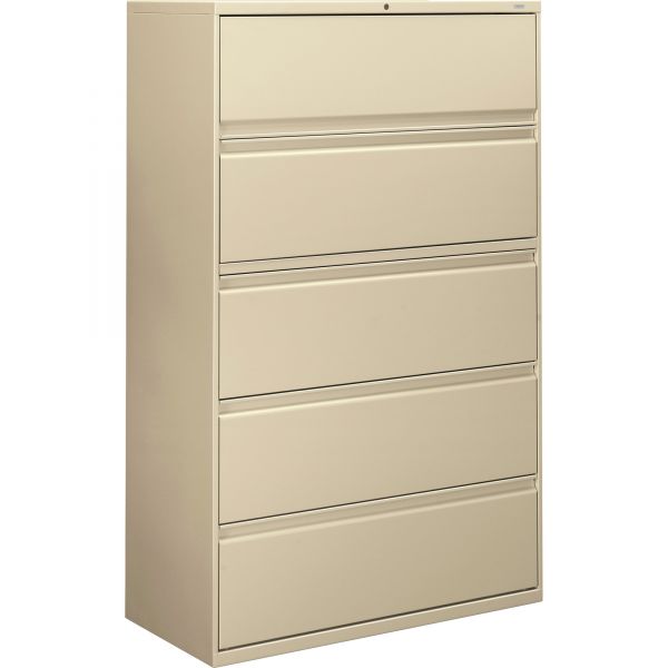 HON895LL HON 800 Series Five-Drawer Lateral File, Letter/Legal/A4, Roll-Out/Posting Shelves, 42w x 67h, Putty