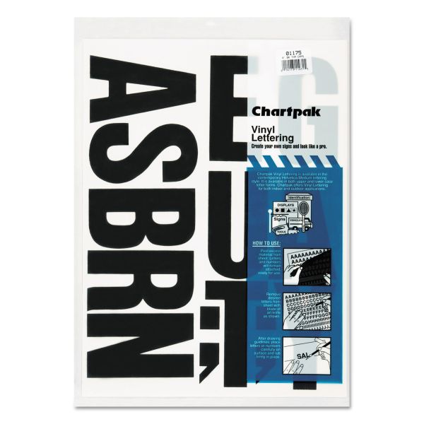 CHA01175 Chartpak Press-On Vinyl Uppercase Letters, Self Adhesive, Black, 4"h, 58/Pack