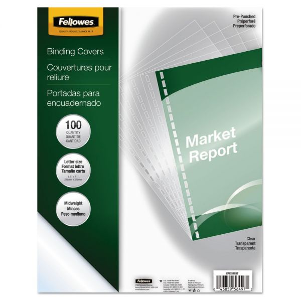 FEL5293701 Fellowes Crystals Presentation Covers w/Square Corner, 3-Hole, 11 x 8 1/2, Clear, 100/PK