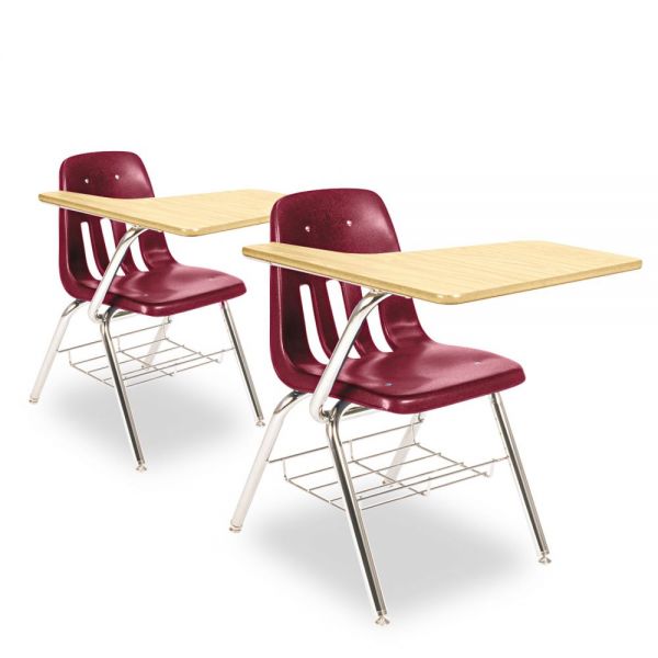 VIR9700BR50385 Virco 9700 Series Chair Desk, 18-3/4w x 31d x 30-1/2h, Fusion Maple/Wine, 2/Carton