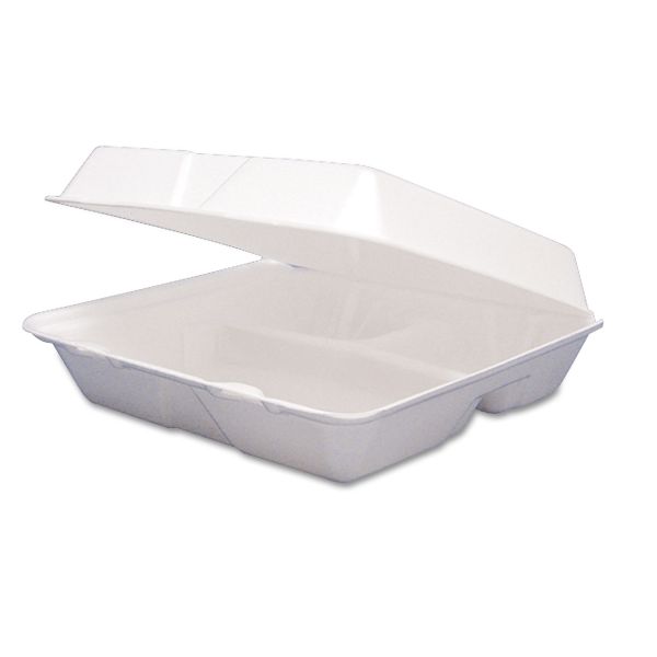 DCC95HT3R Dart Foam Container, Hinged Lid, 3-Comp, 9 1/2 x 9 1/4 x 3, 200/Carton