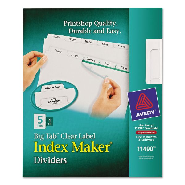 AVE11490 Avery Index Maker Print & Apply Clear Label Dividers w/White Tabs, 5-Tab, Letter