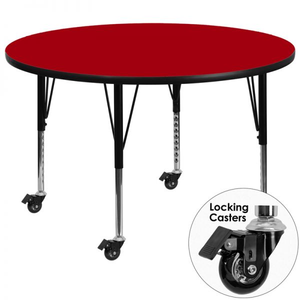 FHFXUA48RNDREDTPCASGG Flash Furniture Mobile Height Adjustable Round Activity Table