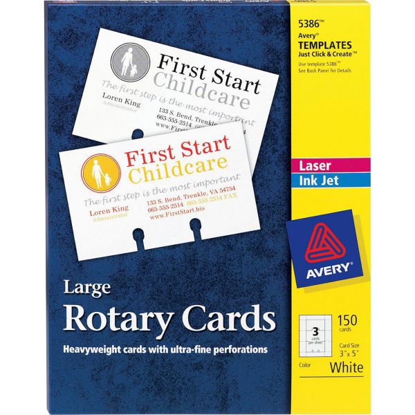 AVE5386 Avery Large Rotary Cards, Laser/Inkjet, 3 x 5, 3 Cards/Sheet, 150 Cards/Box