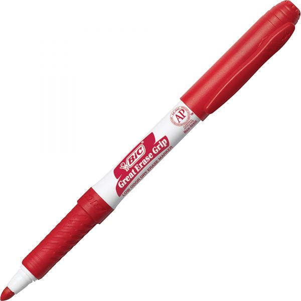 BICGDE11RD BIC Great Erase Grip Fine Point Dry Erase Marker, Red, Dozen
