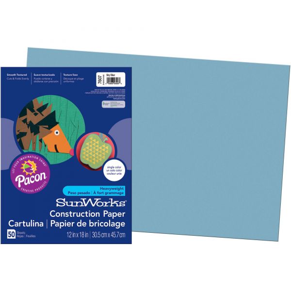 PAC7607 SunWorks Construction Paper, 58 lbs., 12 x 18, Sky Blue, 50 Sheets/Pack