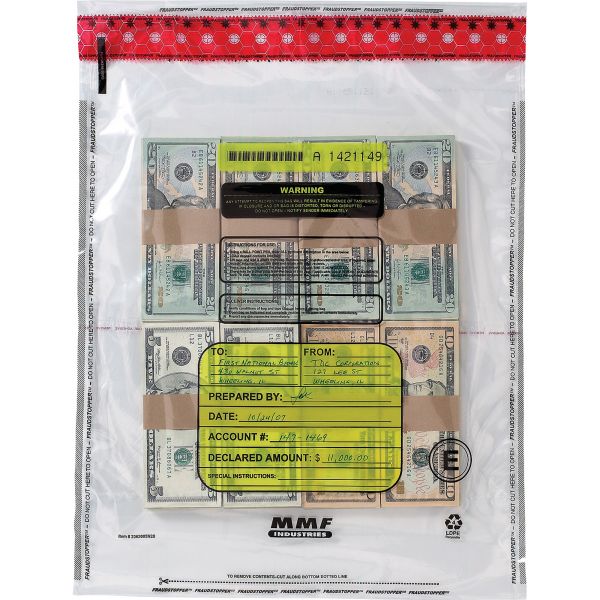 MMF2362005N20 MMF Industries 4 Bundle Capacity Tamper-Evident Cash Bags, 15 x 20, Clear, 250 Bags/Box